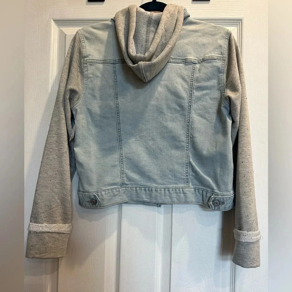 Mudd Distressed Hooded Jean Button Up Jacket Girls Size Large - Picture 2 of 5